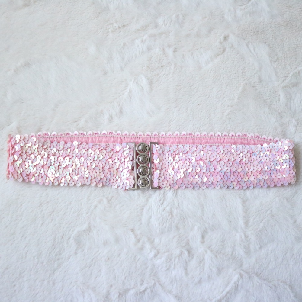 Pink Sequin Stretch Accent Belt
